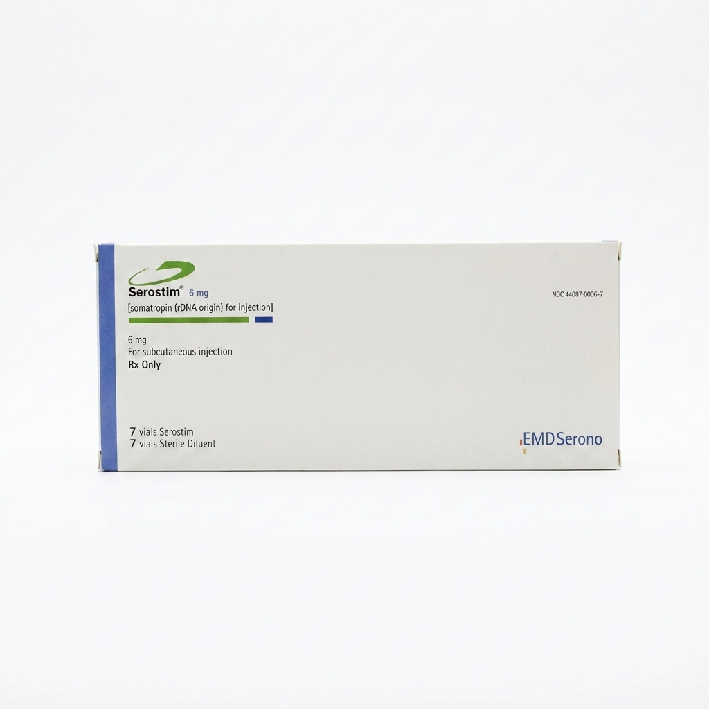 Serostim Somatropin 6 mg — 7 Vials — Clean White Front View