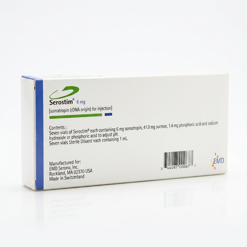 Serostim Somatropin 6 mg — 7 Vials — Clean White Back View